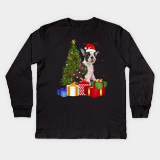 Boston Terrier Christmas Tree Santa Hat Funny Xmas Gift Dog T-Shirt Kids Long Sleeve T-Shirt